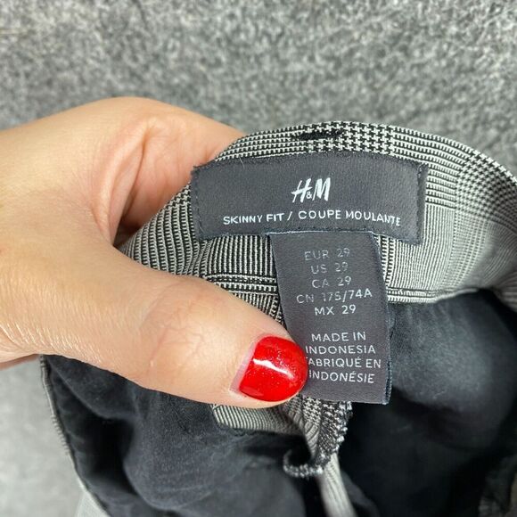 H&M Pants Women 29 Plus Gray Plaid High Rise Skinny Fit Cuffed Flat Front Chino - Picture 8 of 10